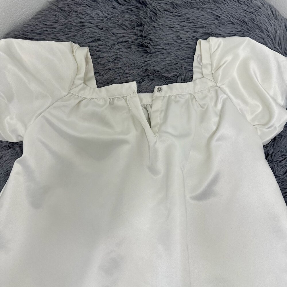 H&M Girls White Puff-Sleeve Dress – Satin Look - Picture 5 of 8